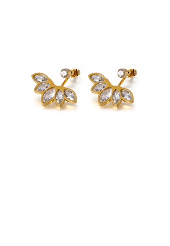 Glamorousky white Fashion and Elegant Plated Gold Flower 316L Stainless Steel Stud Earrings with Cubic Zirconia 5C845AC2AC6BC5GS_1