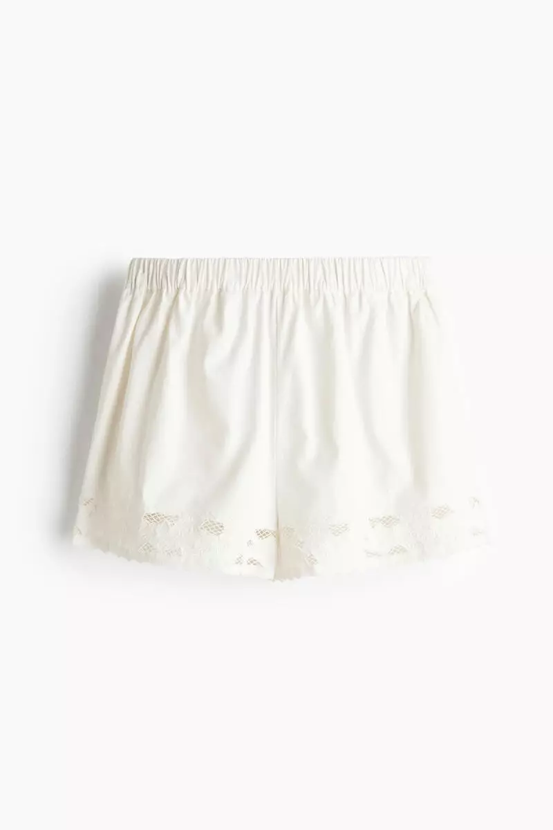 Lace-trimmed cotton twill shorts