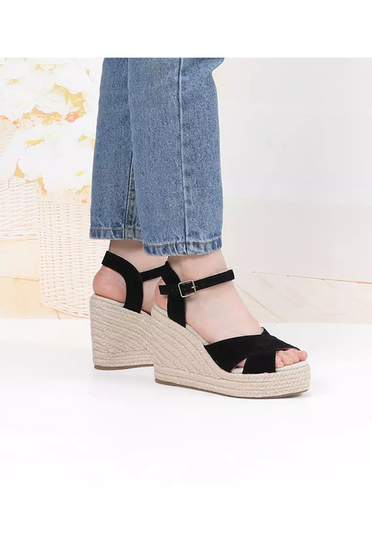 11CM Cow Suede Cross Strap Wedge Sandals HB2024128648