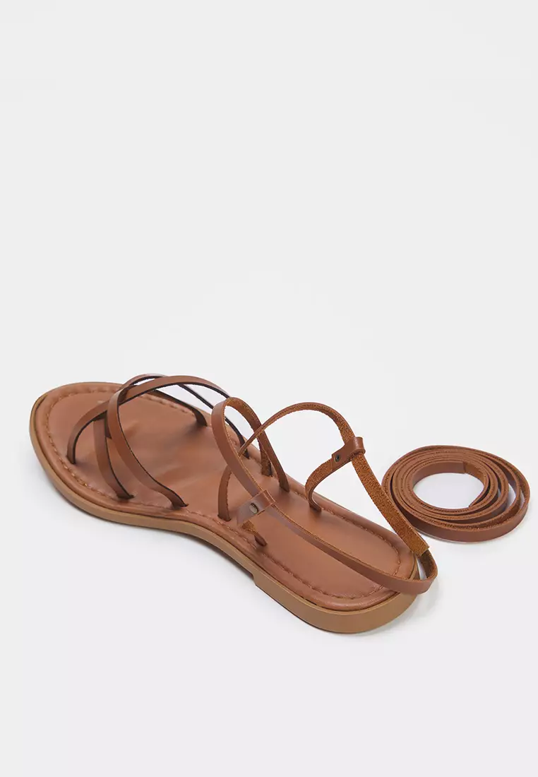 Tan Ankle Strap Flip Flops Women's Sandals Takss25Sd00021