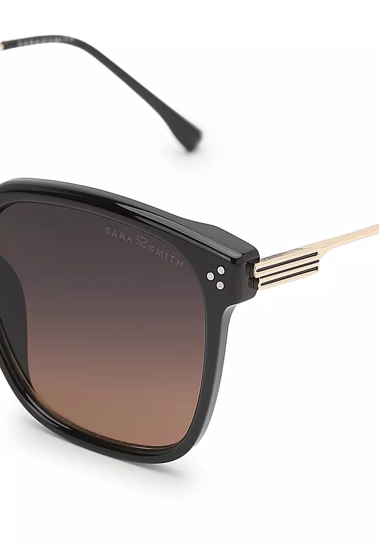 Unisex Fashion Sunglasses - Glossy Black / Grey-Orange