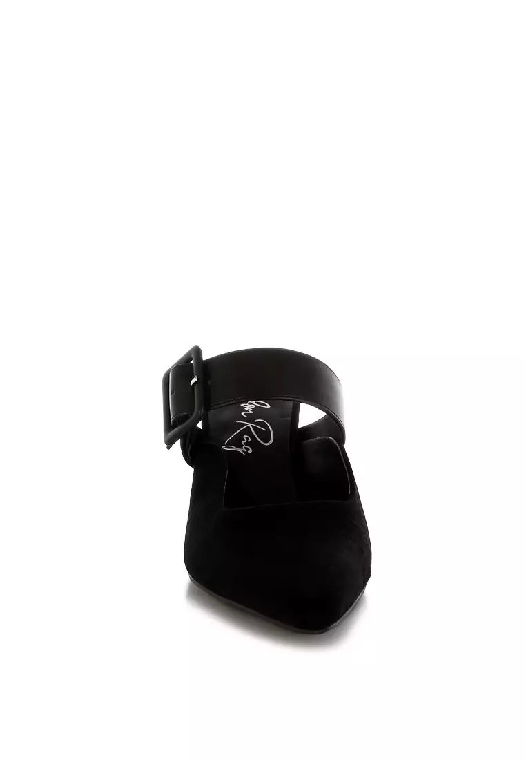 Microfiber Pointy Slip-On Mules in Black