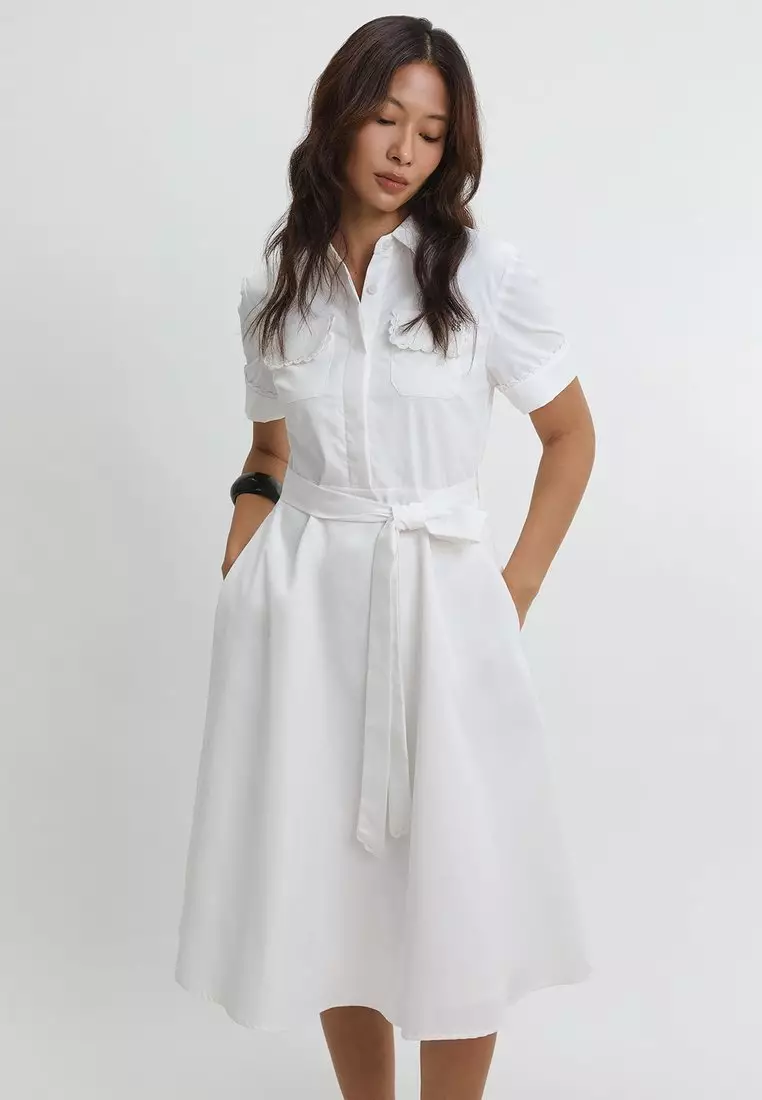 Belted Midi Dress - White