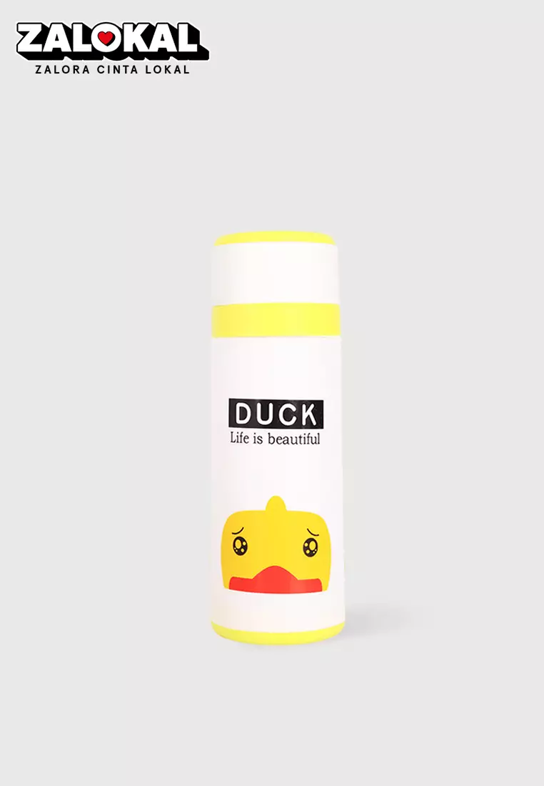 Wakakids Botol Minum Anak Kaca Motif Animal Putih 380ml Venhs Kuning