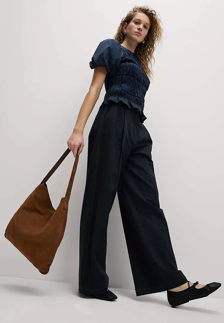 Pure Cotton Jersey Smocked Puff Sleeve Top