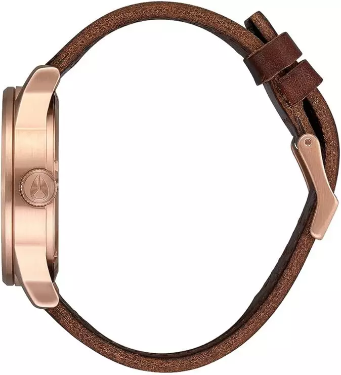 Nixon Sentry Stainless Steel Quartz Leather Rose Gold Tone Blue Dial Mens Watch