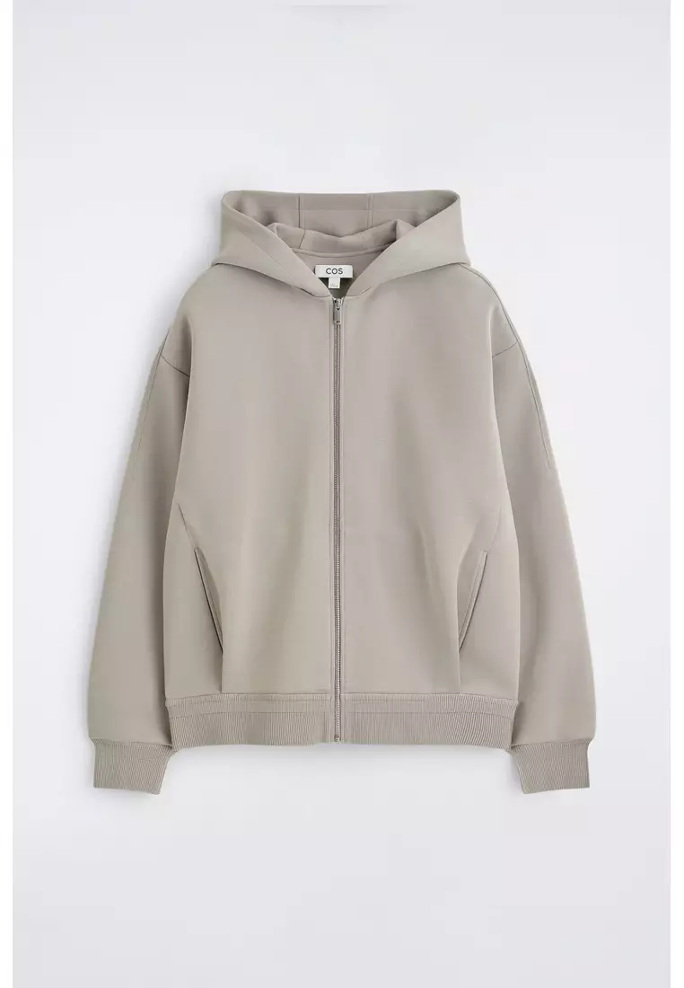 COTTON-PIQUÉ ZIP-UP HOODIE