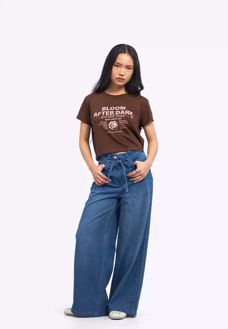 Wide Leg Denim Pants with Belt