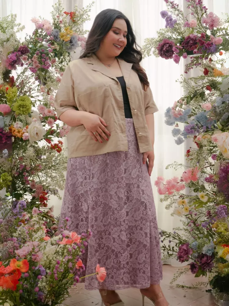 xtramiles Ladies plus size skirt peony lace skirt dusty lilac