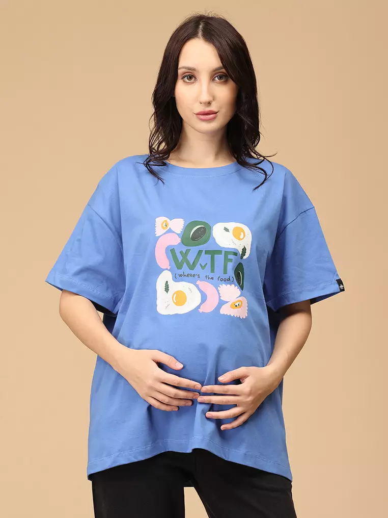 WTF Oversized Maternity T-Shirt - Blue