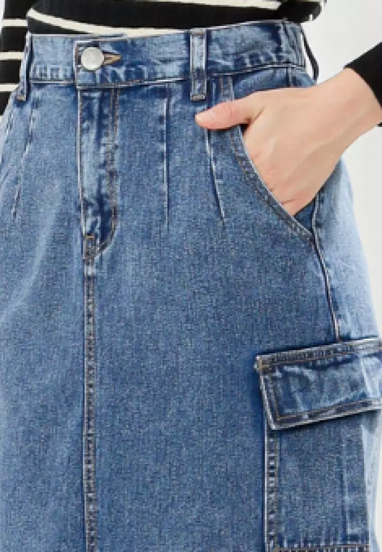 Anya Midi Skirt Cargo in Blue