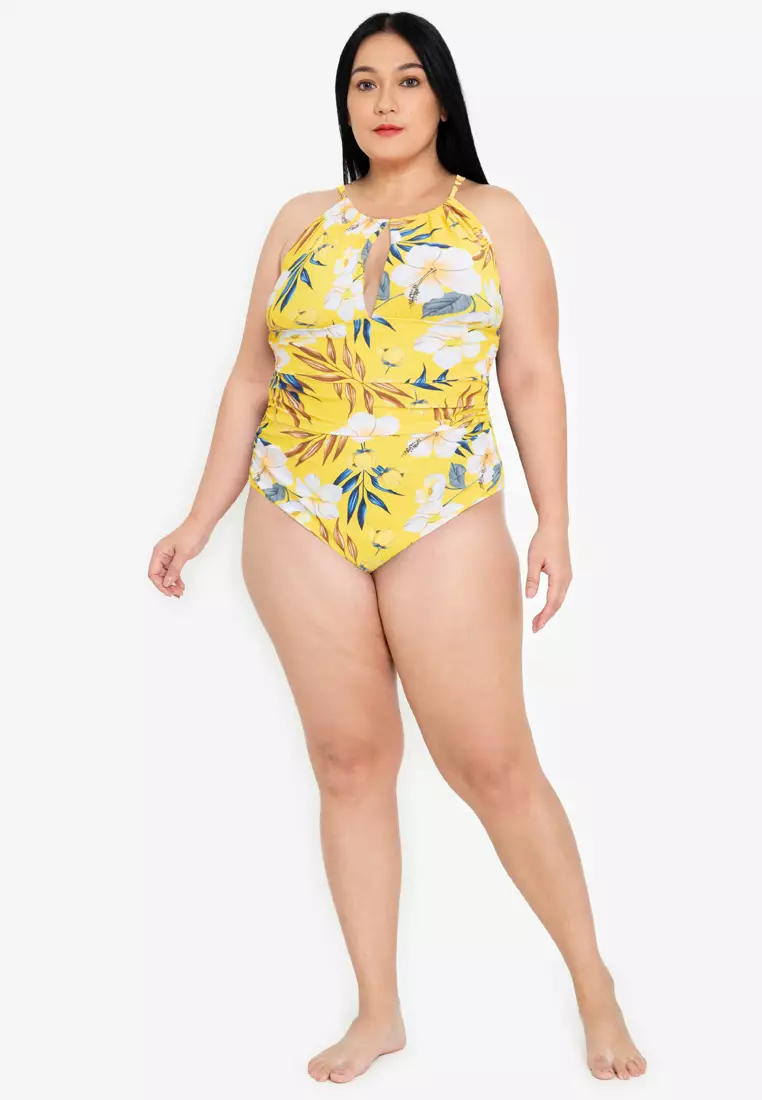Yellow one piece swimsuit plus size discount