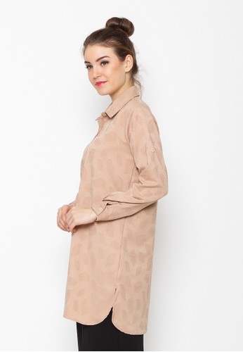 Jual Nuber Gaura Brown Jacquard Tunik  Button Pasley Leaf 