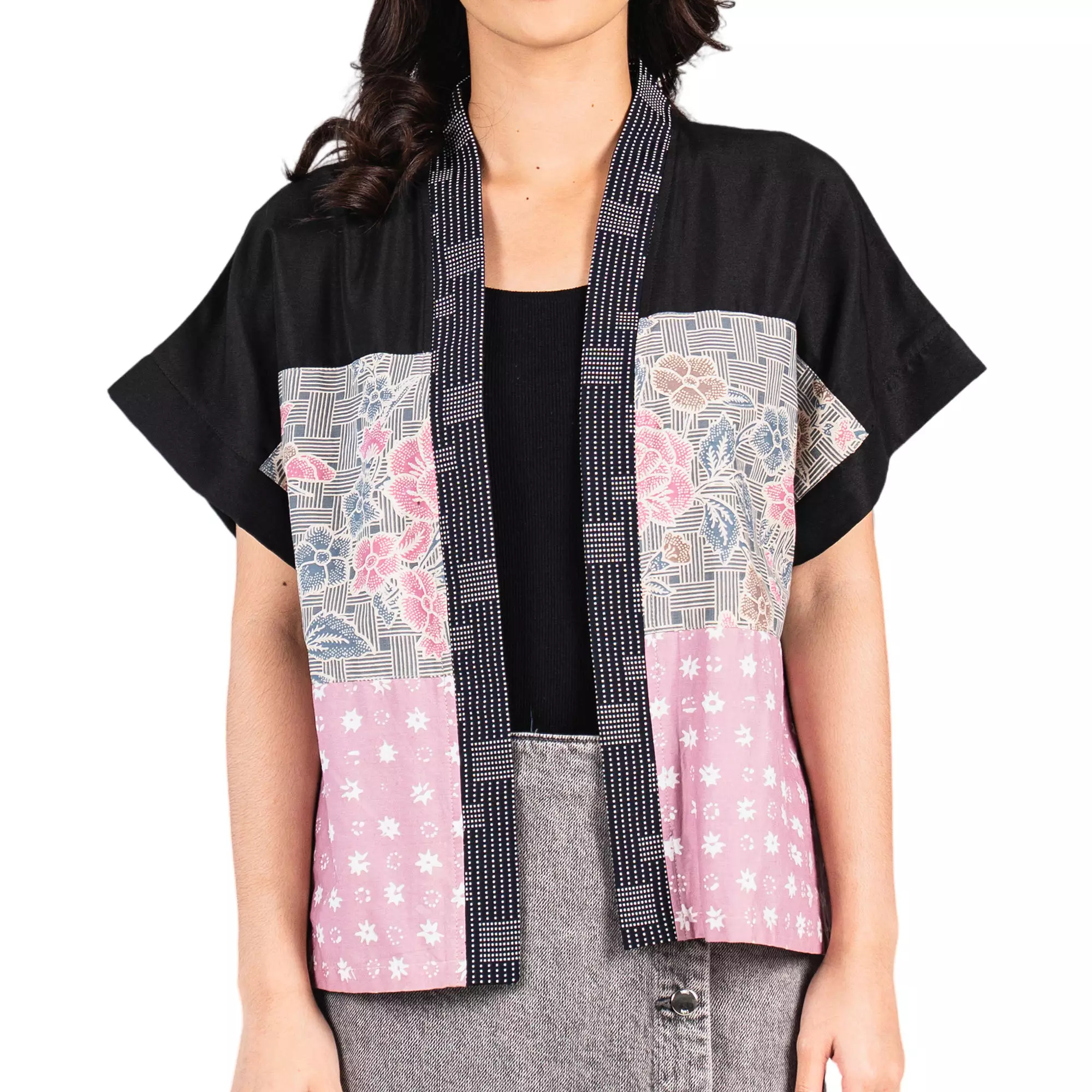 Blazer Batik Wanita - Atasan Batik - Bhatara Batik Mikata - Outer Batik Modern Lengan Pendek