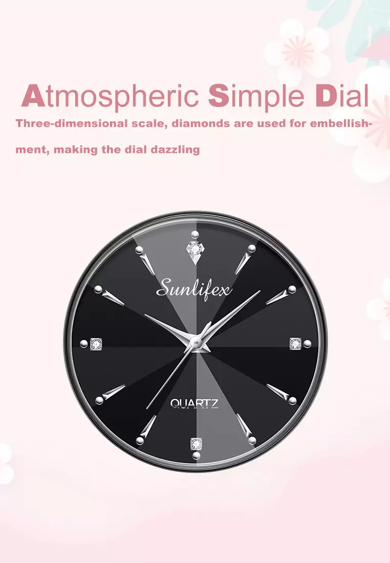 Jam Tangan Couple 9090-M+SL9090-W Stainless Steel Berlian Anti Air Analog Bisnis Kuarsa Jam Tangan Wanita/Pria allblack