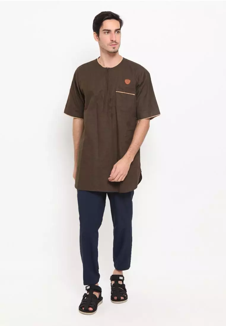 Zayidan Baju Koko Gamis Muslim Pria Umar - Hijau Army