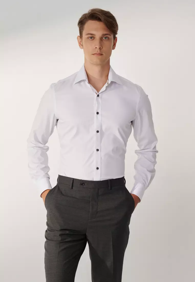 White Textured Slim Shirt