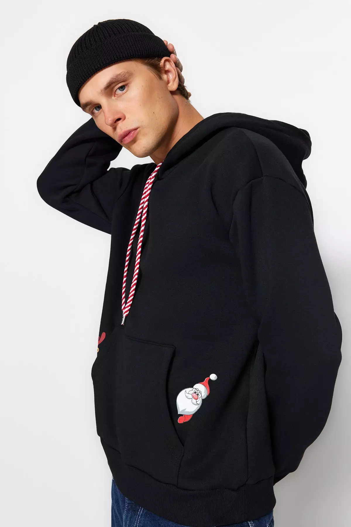 Buy Trendyol Black Men s Relaxed Fit Hooded Printed Christmas