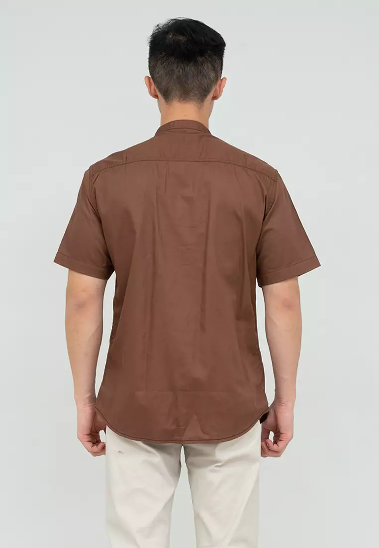 Houseofcuff Baju Koko Kemeja Lengan Pendek Pria Coklat