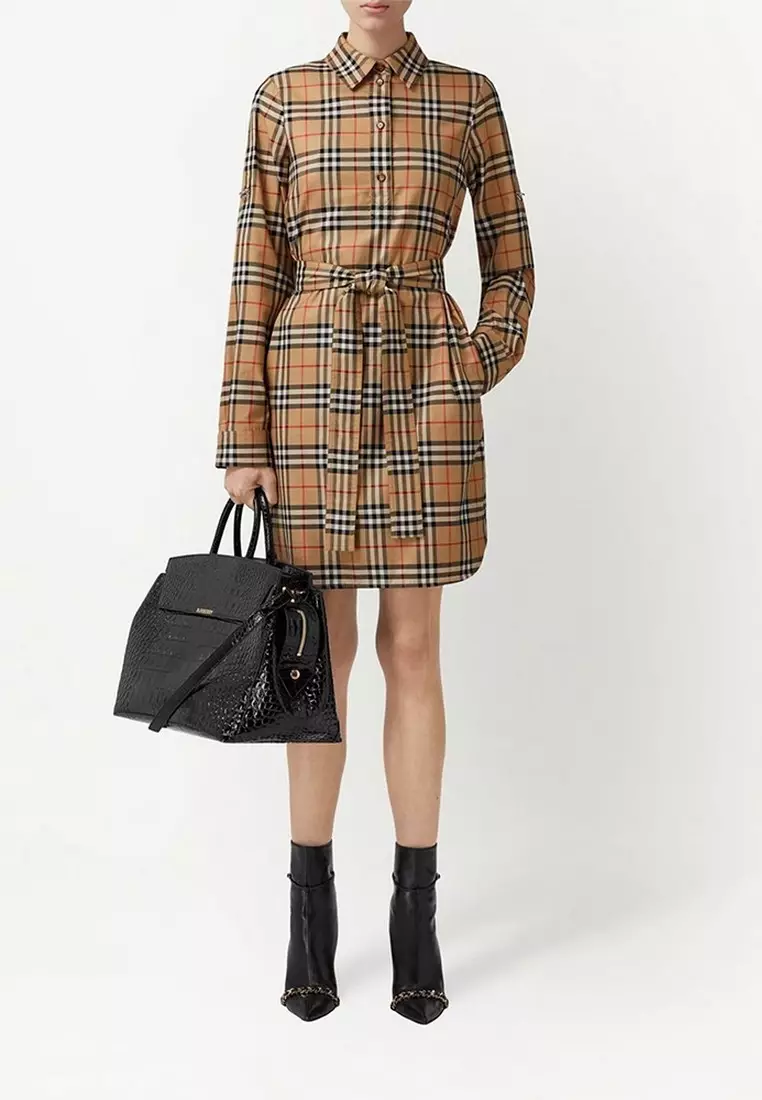 Buy Burberry Check Cotton Shirt Dress in Archive Beige 2025