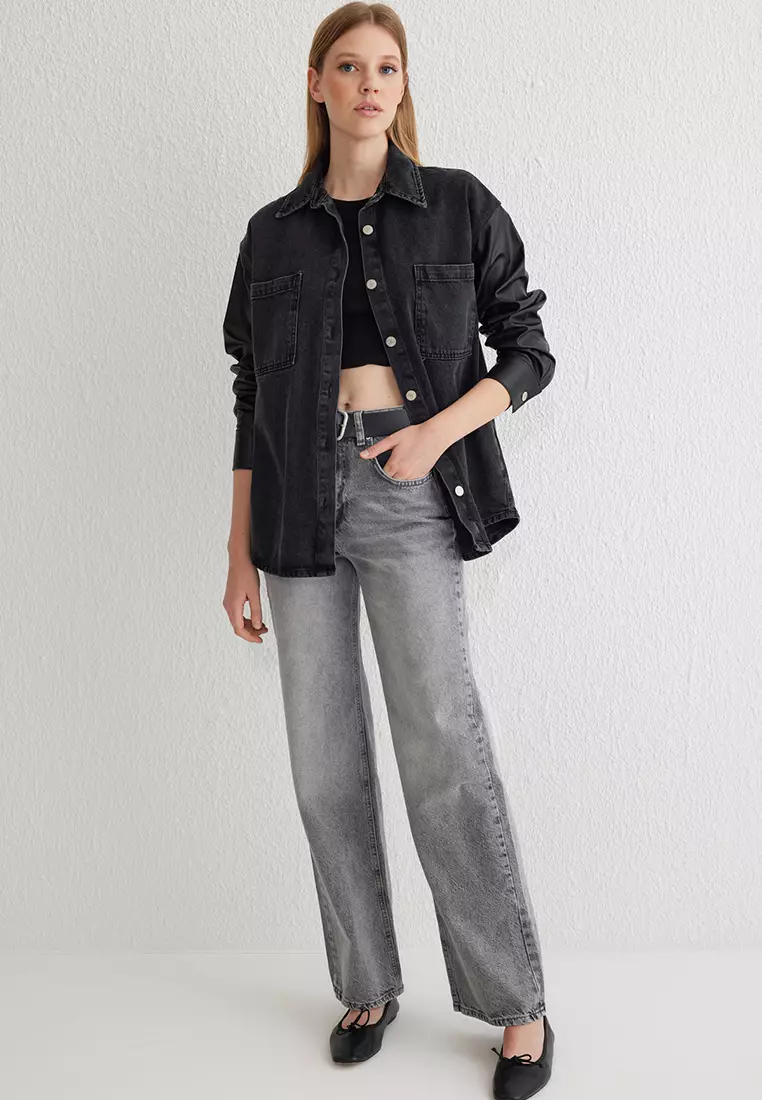 Grey High Waist Wide Leg Jeans