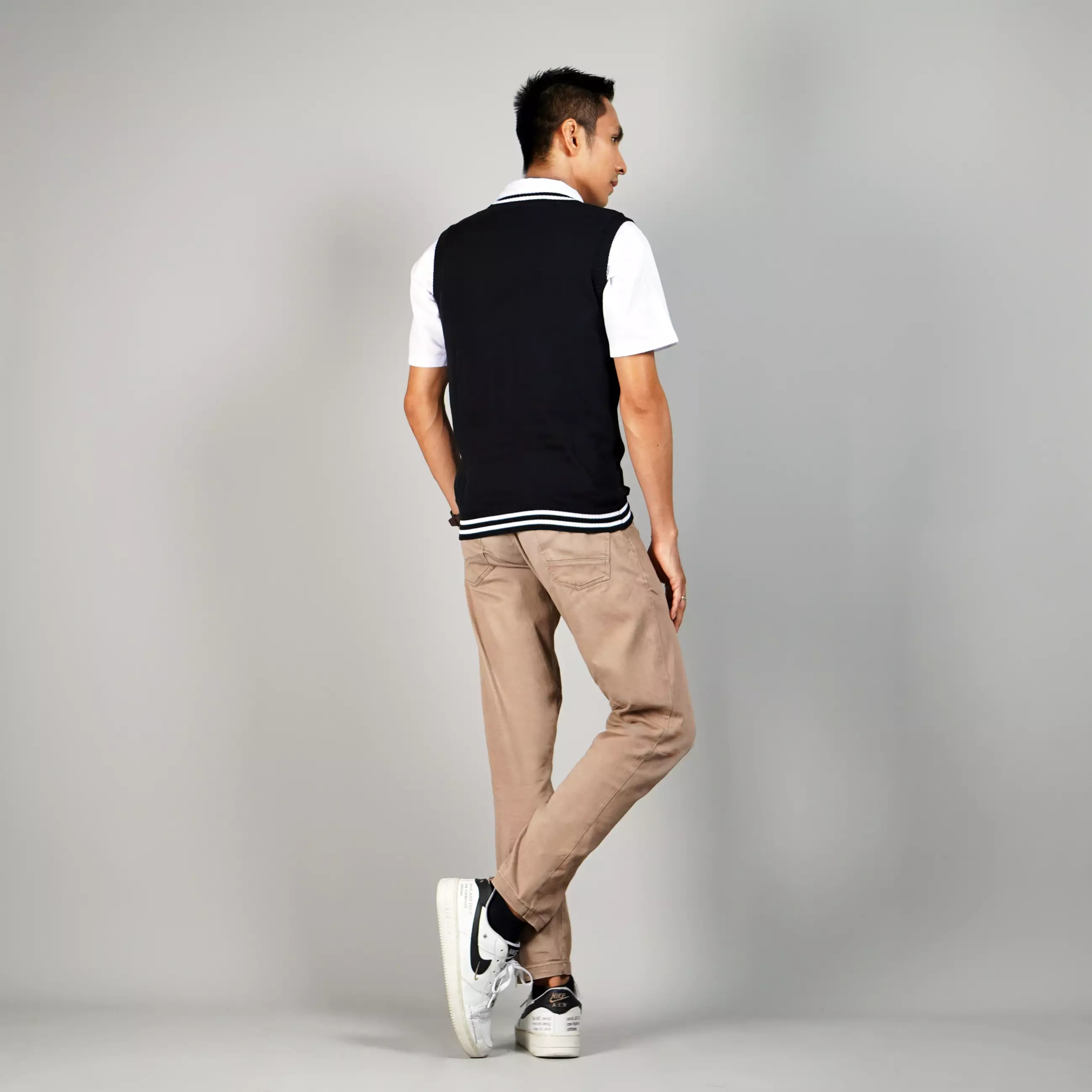 VICKO Knit Vest Pria Rompi Rajut Pria Rompi Pria Rompi Seragam - HITAM