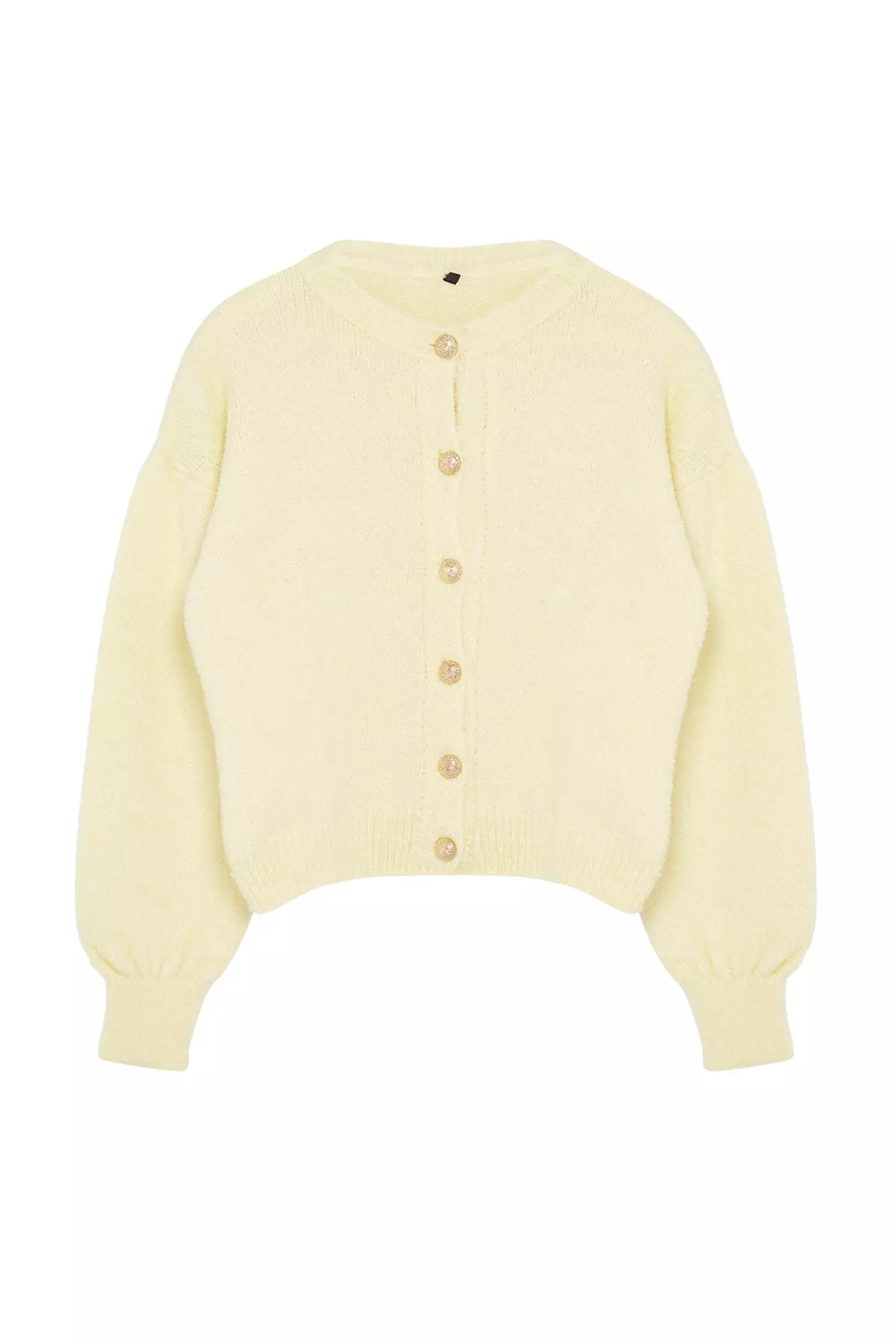Yellow Boucle Jacket-Looking Knitwear Cardigan TWOAW25HI00147