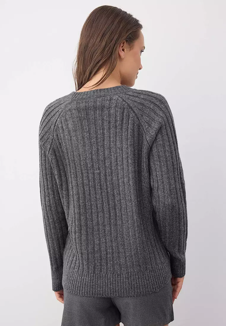 Wardrobe Essentials Anthracite Soft Textured Ribbed Knit Sweater