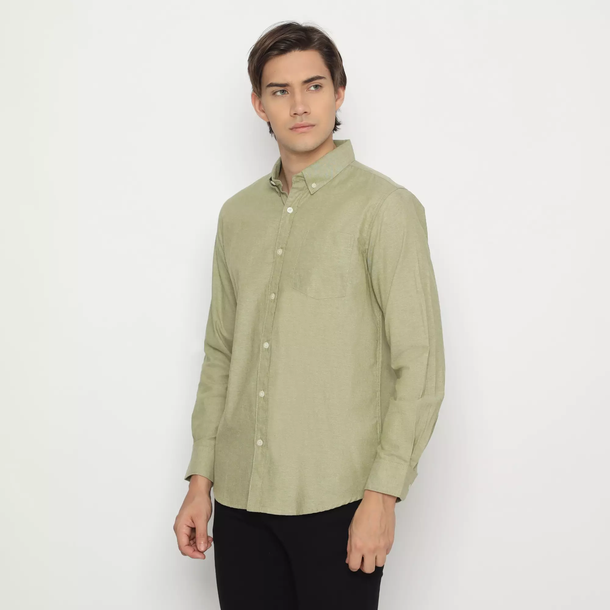Platini Kemeja Pria Polos Lengan Panjang Katun Oxford Hijau Sage 11069