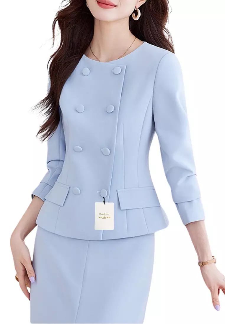 Round Neck Double Breasted Suit Jacket YGH-EM6621