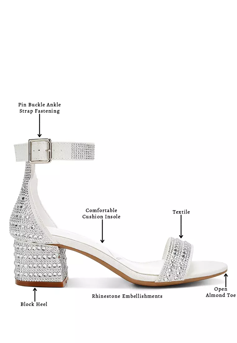 Sandal Blok Berhias Berlian Imitasi dalam Warna Putih