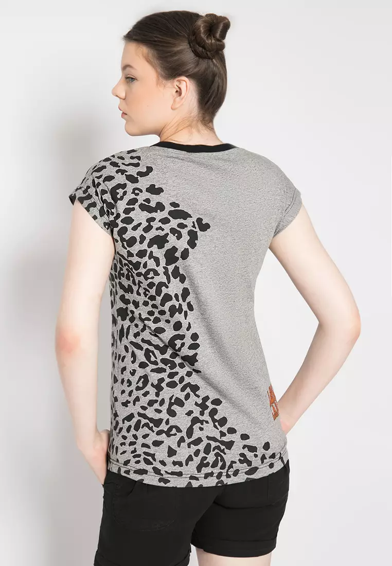 LGS - Kaos Casual Wanita - Lengan Pendek - Motif - Abu-Abu - LTS.555.K1002.001.C