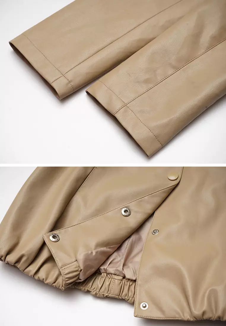 Vintage Stand Collar Pu Leather Jacket