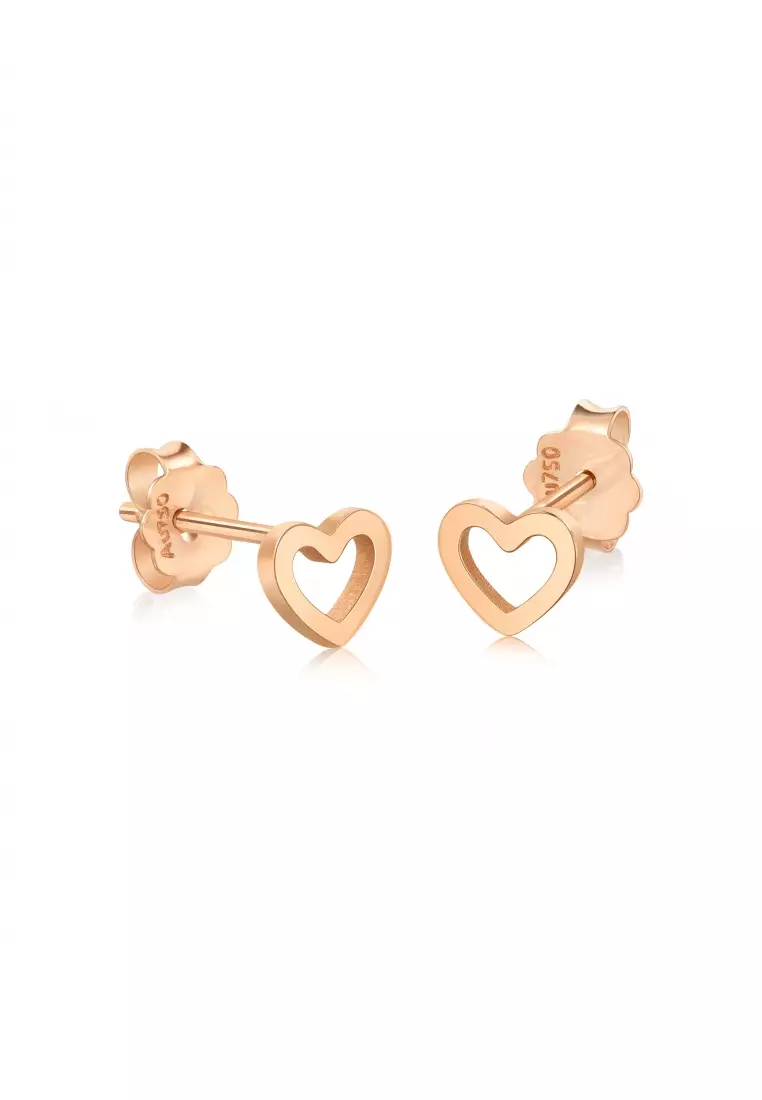 Delicate Gold 18K Rose Gold Pierced Heart Stud Earrings for Women 92794E