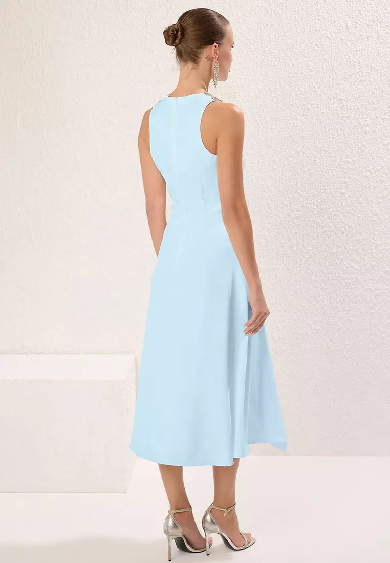 Blue A Line Evening Dress With Stone Accessories Night Homecoming Dress