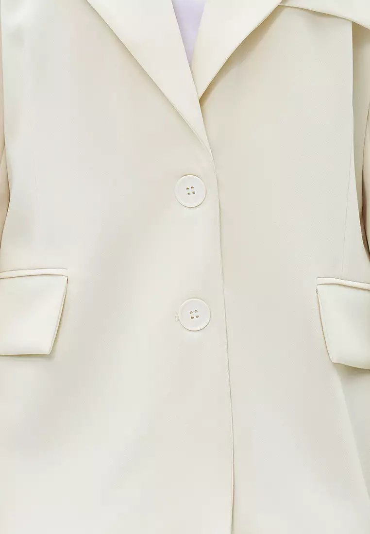 White Oversize Lined Woven Blazer Jacket