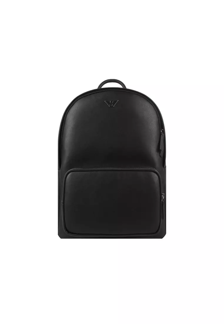 ASV Regenerated Saffiano Leather Round Backpack in Black Y4O250 Y138E