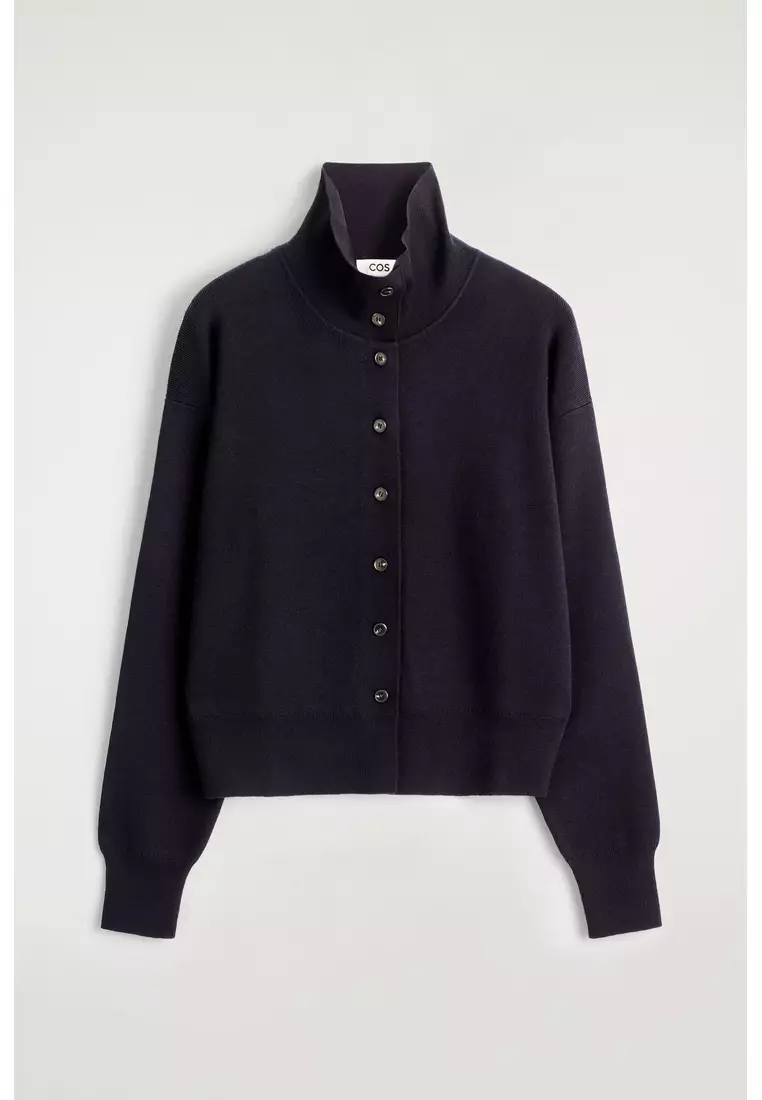 MERINO WOOL FUNNEL-NECK CARDIGAN