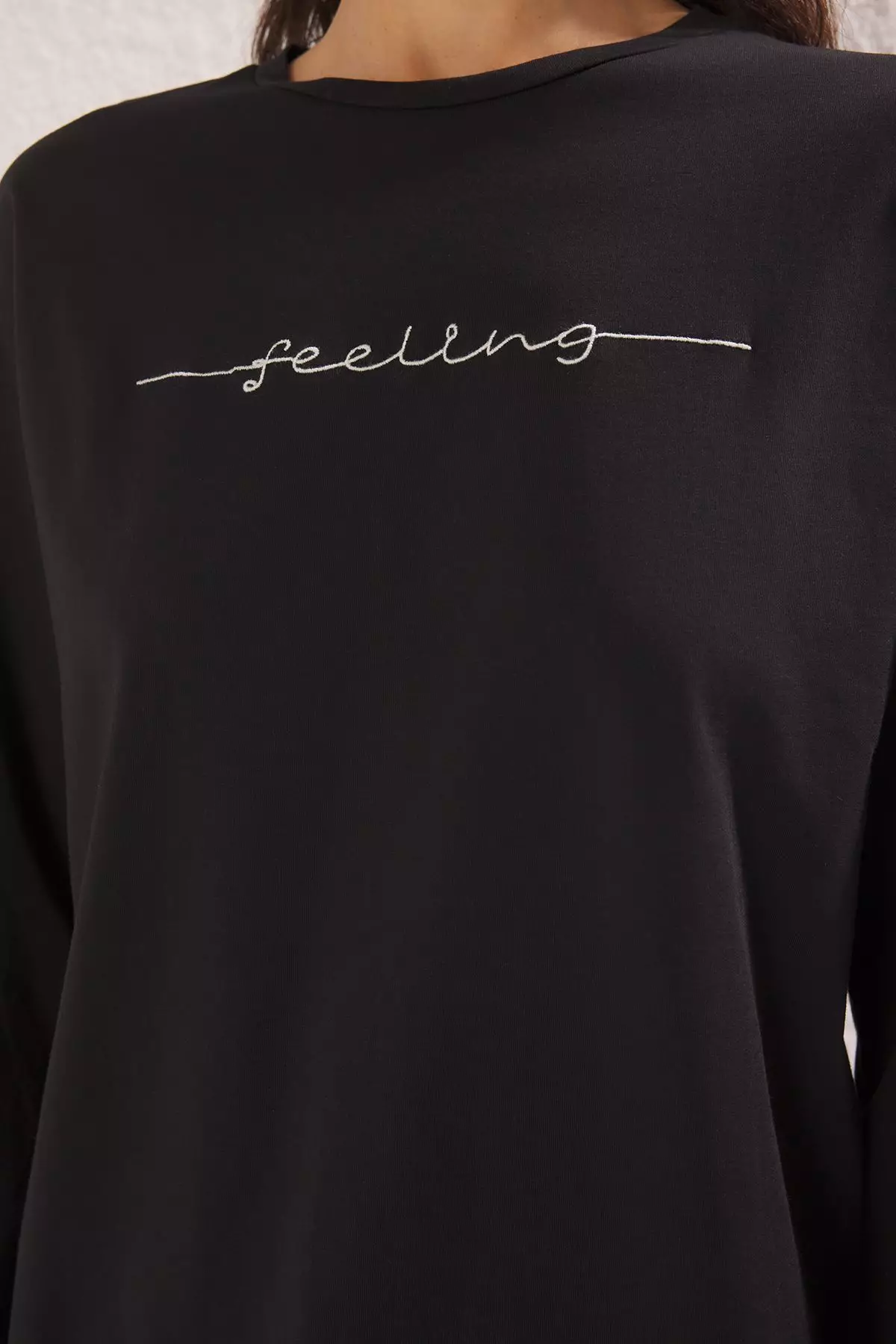 Black Jersey Print Text Detailed Knitted T-shirt TCTSS25RT00002