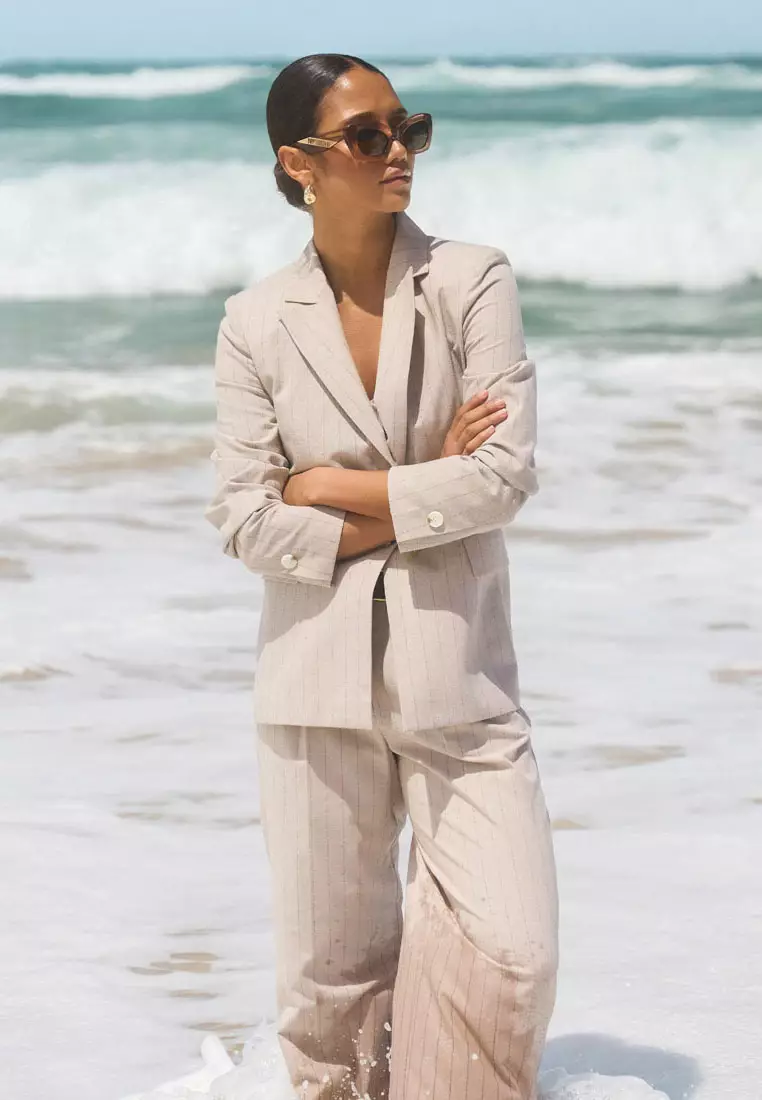 Ria Stripe Cotton Blend Jacket