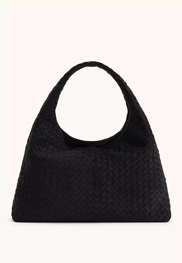Iaura Faux Suede Woven Shoulder Bag - Black