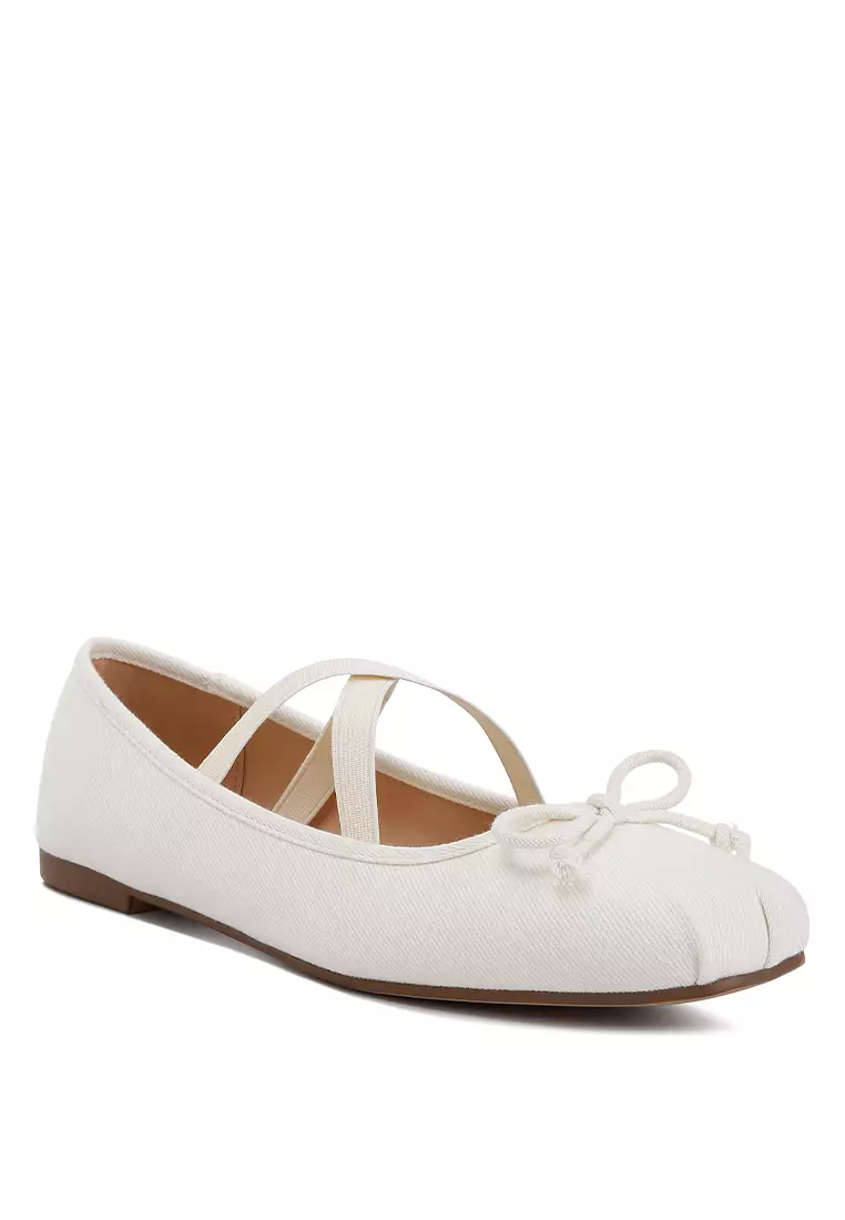 Beige Criss Cross Strap Ballet Flats