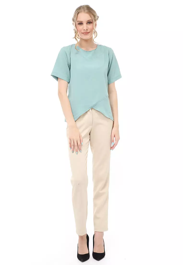 Cheva Blouse Atasan Wanita Kasual Lengan Pendek Model Asymetris Material Wolfis ORIGINAL