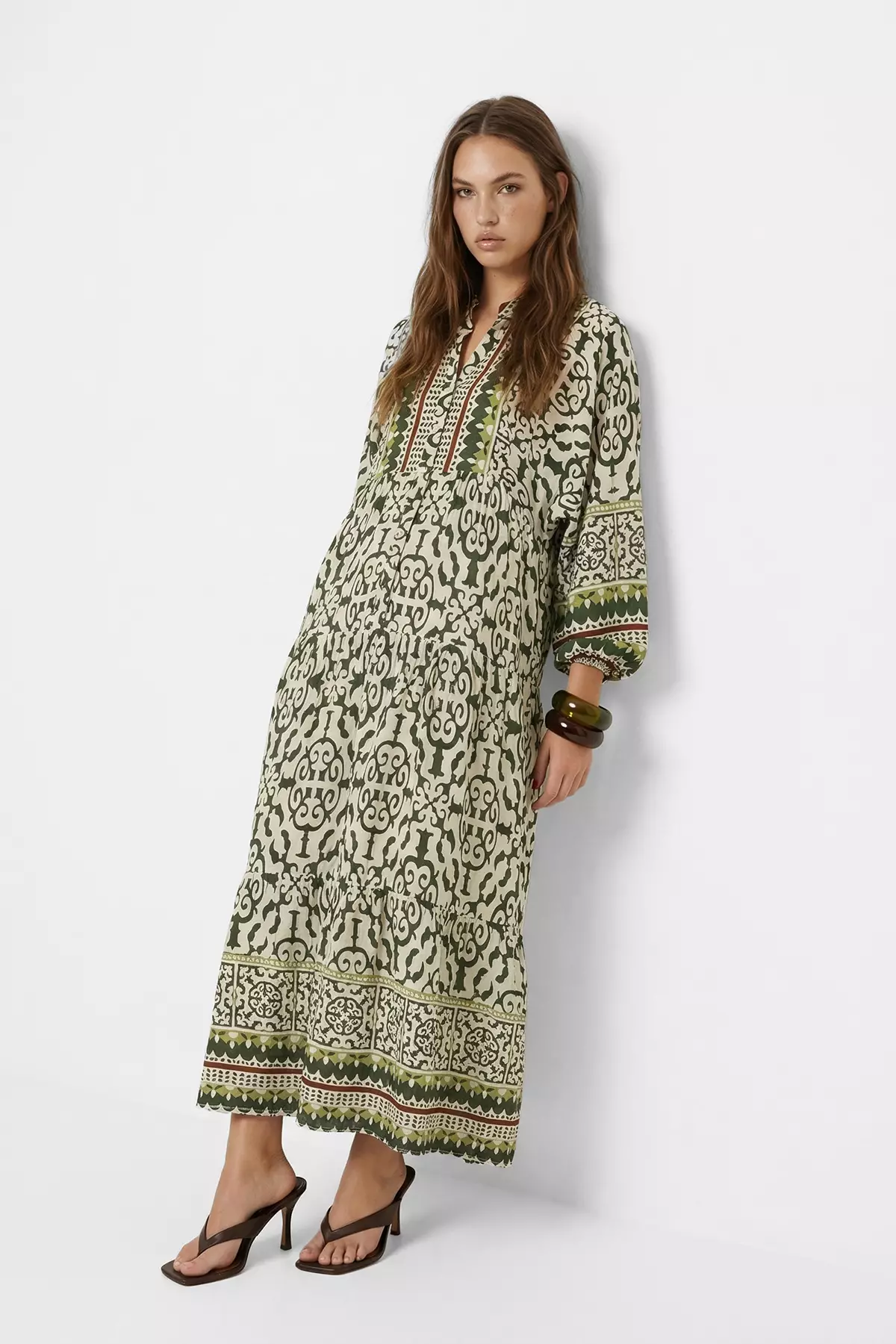 Dark Khaki Unlined Ethnic Woven Dress&Jumpsuit Shally Hijab Dress Tctss24Eb00221