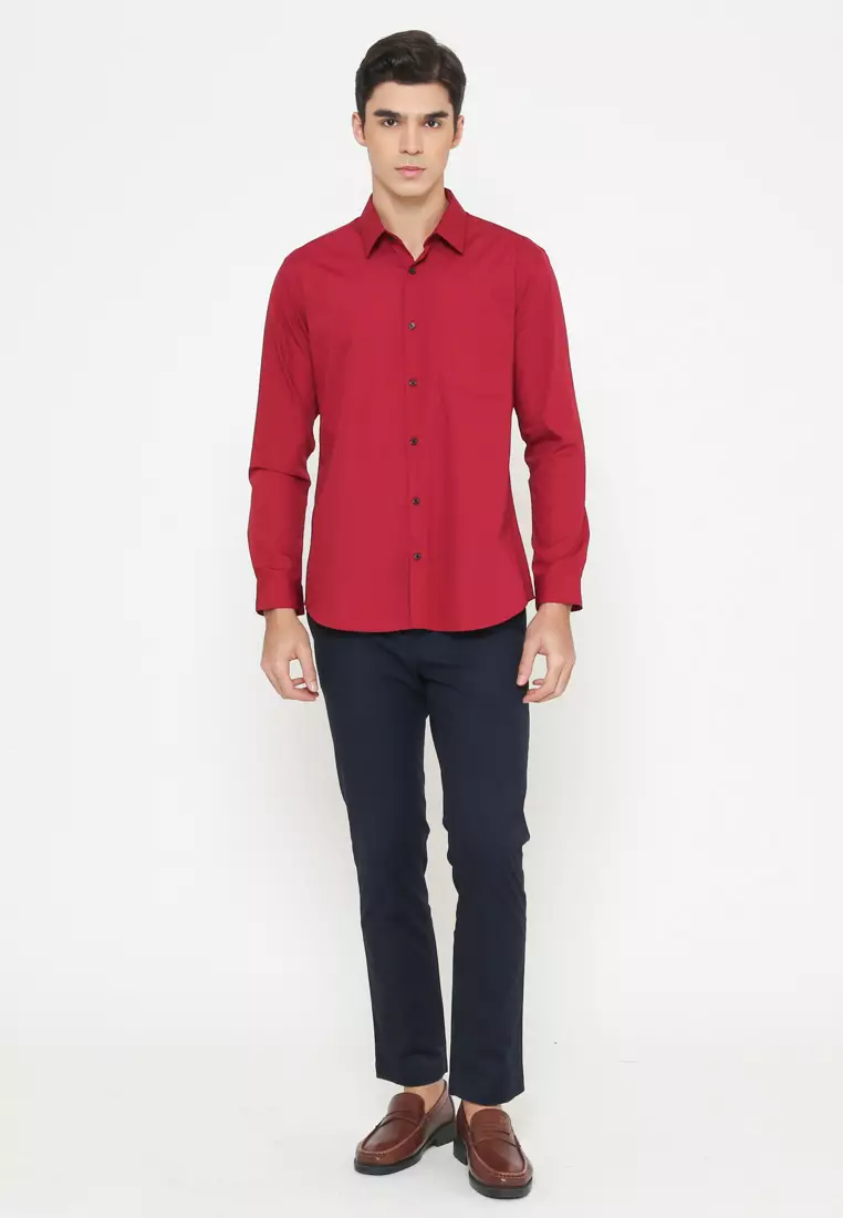 MEN'S RED SLIM FIT LONG SLEEVE SHIRT