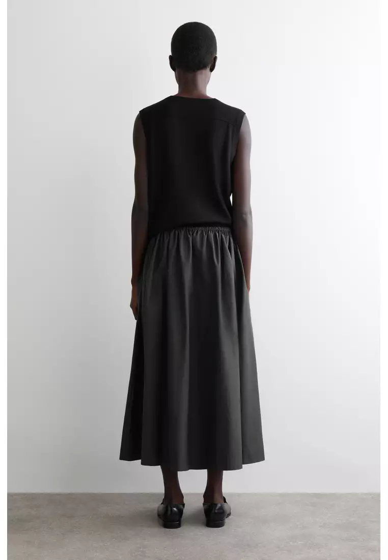 DRAWSTRING COTTON MIDI SKIRT