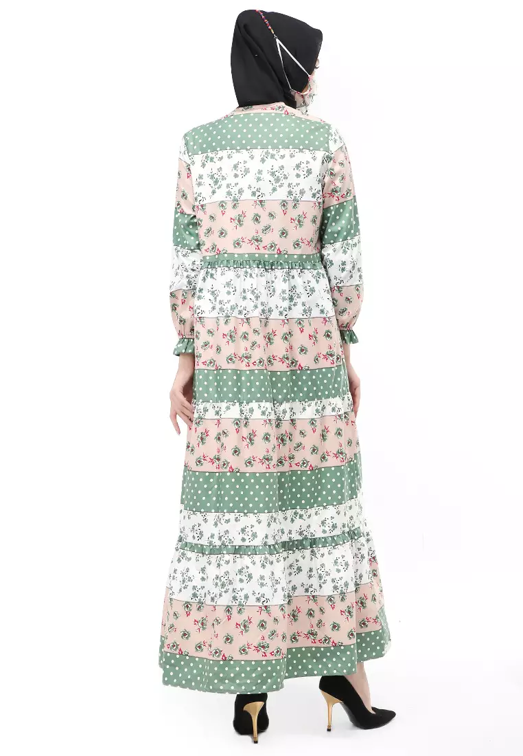 Hani Gamis Homey Long Dress Wanita Lengan Panjang Free Face Mask Regular Fit - 13 Hijau