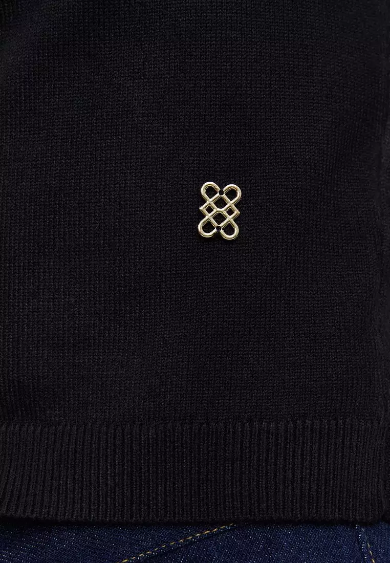Layered-Effect Ribbed Knit Sweater - Black