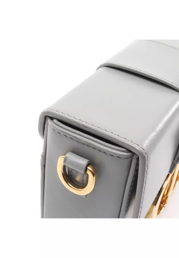 Pre-Loved Christian Dior 30 MONTAIGNE Montaigne box Shoulder bag leather Blue gray