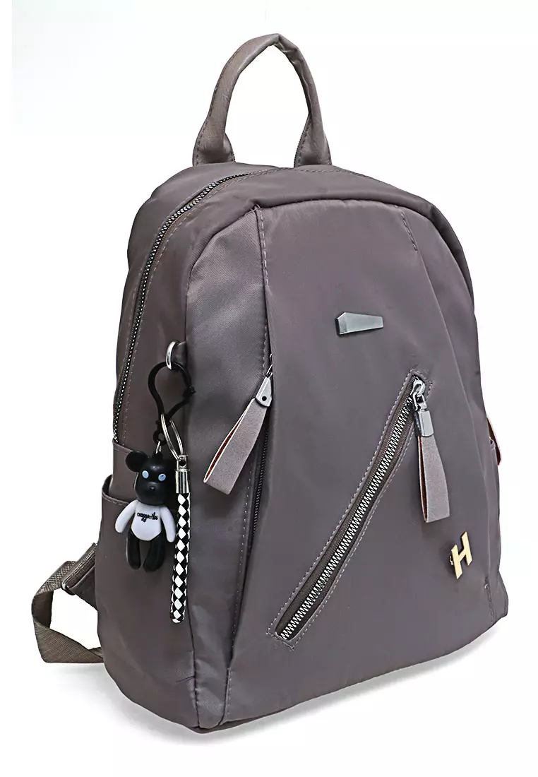 Cellyn Tas Ransel Wanita Plain Motive Backpack Many Pocket Material Nylon ORIGINAL - Gray